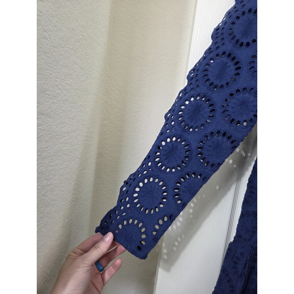 Figue Isabella Blue Eyelet Embroidered Cutout Sleeves Boho Mini Dress, Size XL - Picture 6 of 16